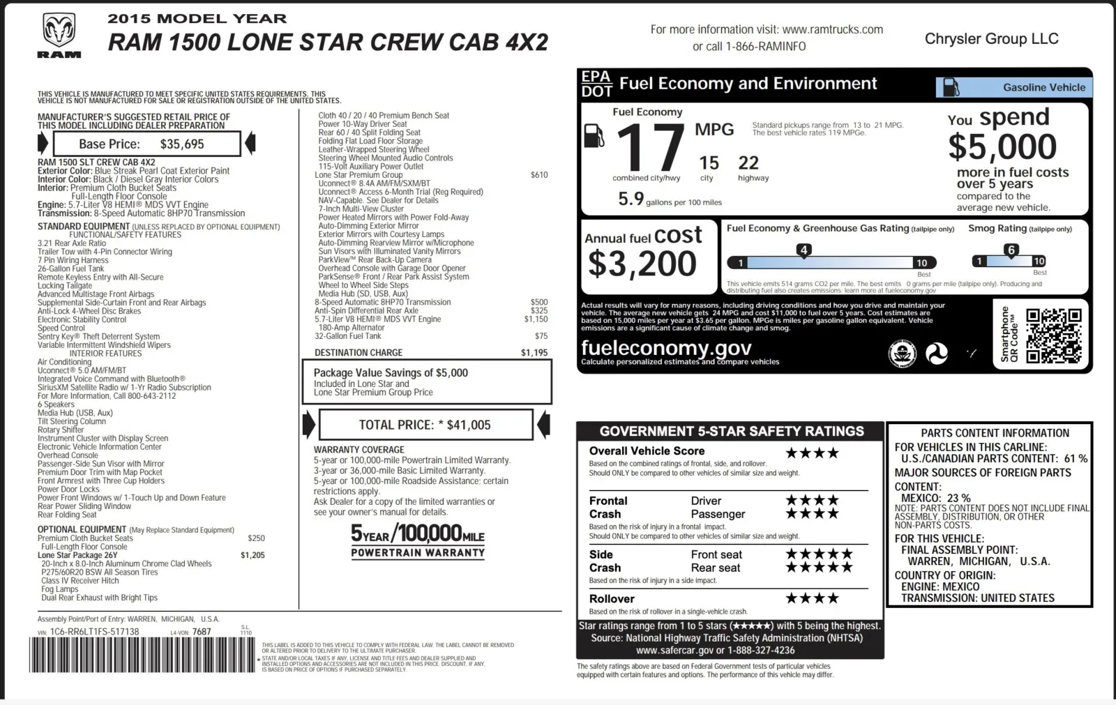2015 Ram 1500 Lone Star for sale in Alvin, TX