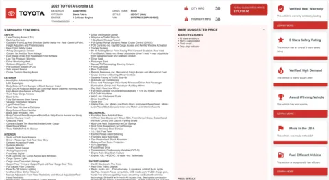 Photos of 2021 Toyota Corolla LE for sale in Alvin, TX at Auto Boutique Texas