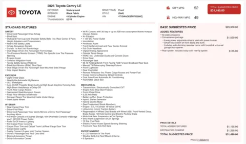 Photos of 2026 Toyota Camry LE for sale in Alvin, TX at Auto Boutique Texas
