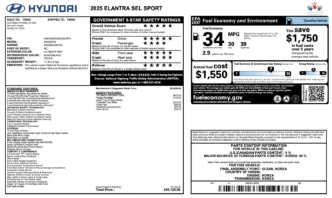 Photos of 2025 Hyundai Elantra SEL Sport for sale in Alvin, TX at Auto Boutique Texas