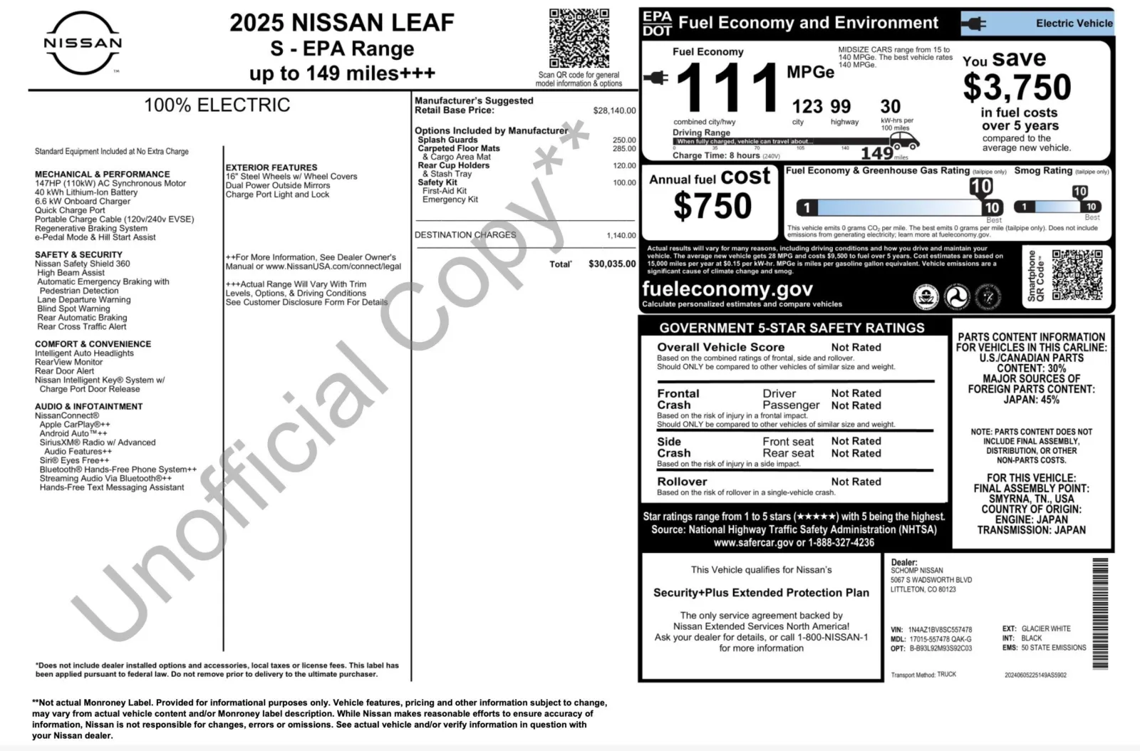 Used 2025 Nissan Leaf S with VIN 1N4AZ1BV8SC557478 for sale in Jacksonville, FL