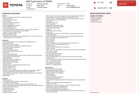 Photos of 2022 Toyota Camry LE for sale in Alvin, TX at Auto Boutique Texas