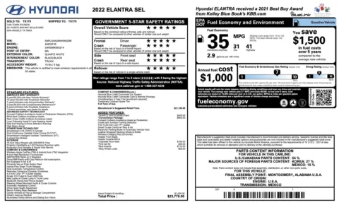 Photos of 2022 Hyundai Elantra SEL for sale in Alvin, TX at Auto Boutique Texas
