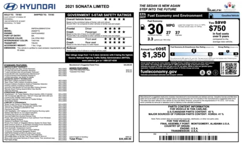 Photos of 2021 Hyundai Sonata Limited for sale in Alvin, TX at Auto Boutique Texas