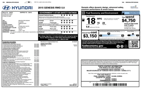 Photos of 2015 Hyundai Genesis 5.0L for sale in Alvin, TX at Auto Boutique Texas