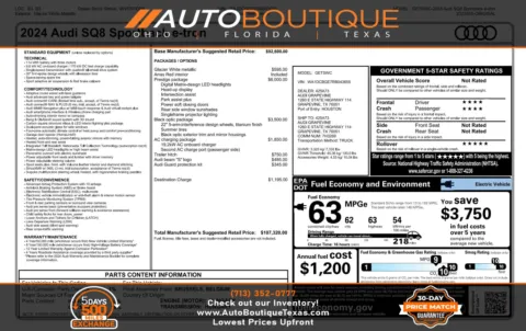 White 2024 Audi SQ8 e-tron Sportback Prestige for sale in Alvin, TX