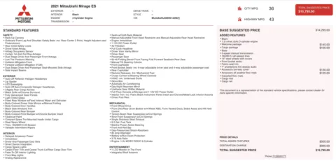Photos of 2021 Mitsubishi Mirage SE for sale in Alvin, TX at Auto Boutique Texas