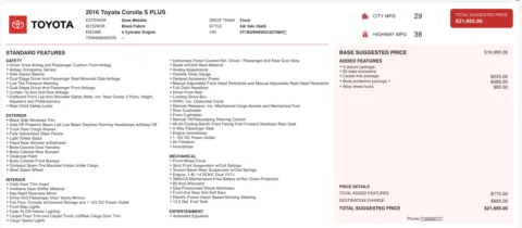 Photos of 2016 Toyota Corolla S Plus for sale in Alvin, TX at Auto Boutique Texas