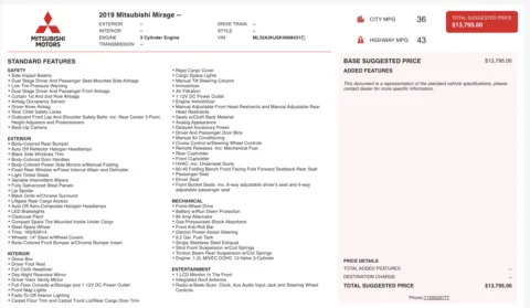 Photos of 2019 Mitsubishi Mirage ES for sale in Alvin, TX at Auto Boutique Texas