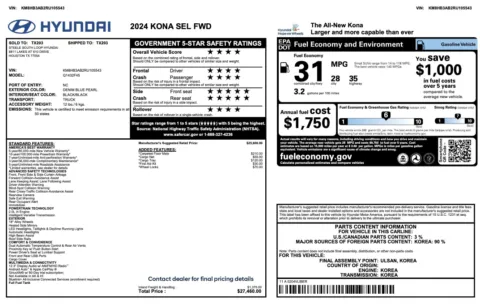 Photos of 2024 Hyundai Kona SEL for sale in Alvin, TX at Auto Boutique Texas