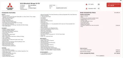 Photos of 2019 Mitsubishi Mirage G4 ES for sale in Alvin, TX at Auto Boutique Texas