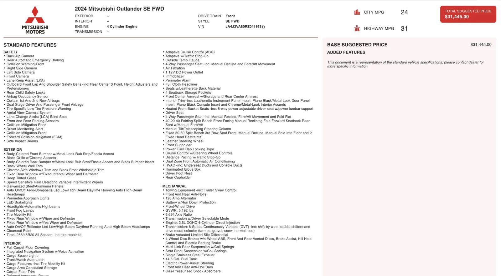 2024 Mitsubishi Outlander SE Black Edition for sale in Alvin, TX