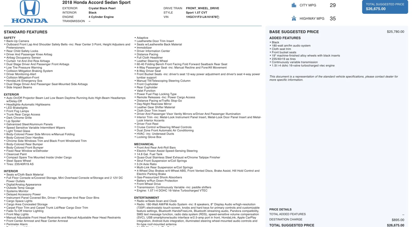 2018 Honda Accord Sedan Sport 1.5T for sale in Alvin, TX