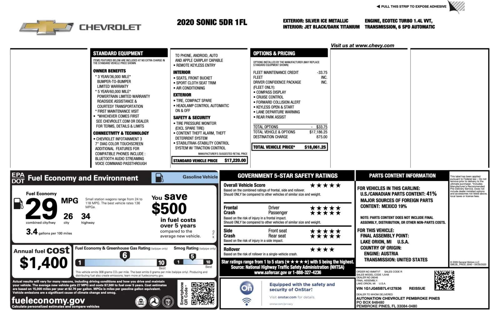 2020 Chevrolet Sonic LT for sale in Alvin, TX