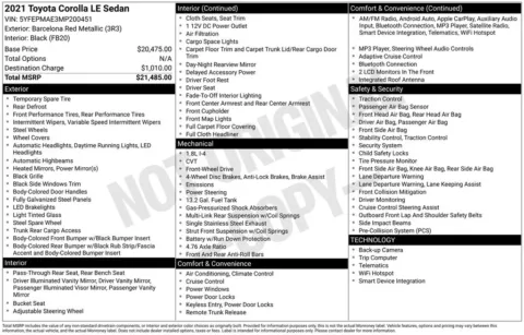 Photos of 2021 Toyota Corolla LE for sale in Athens, OH at Don Wood Ford Lincoln