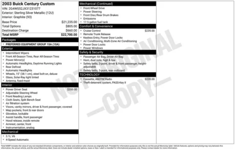 Photos of 2003 Buick Century Custom for sale in Athens, OH at Don Wood Ford Lincoln