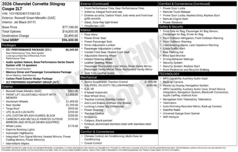Photos of 2026 Chevrolet Corvette Stingray for sale in Athens, OH at Don Wood Ford Lincoln