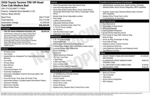 Another view of 2026 Toyota Tacoma TRD Off-Road for sale in Athens, OH at Don Wood Toyota