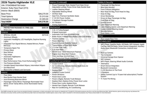 Another view of 2026 Toyota Highlander XLE for sale in Athens, OH at Don Wood Toyota