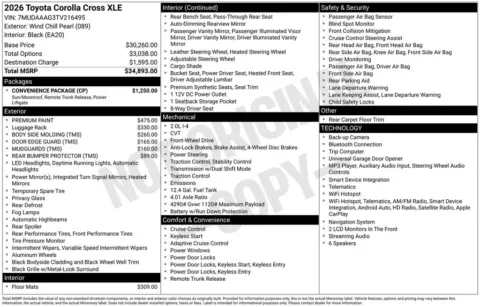 Another view of 2026 Toyota Corolla Cross XLE for sale in Athens, OH at Don Wood Toyota
