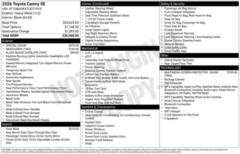 Another view of 2026 Toyota Camry SE for sale in Athens, OH at Don Wood Toyota
