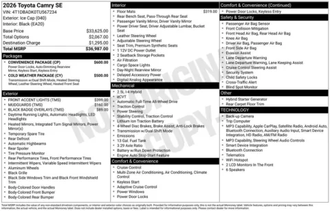 Another view of 2026 Toyota Camry SE for sale in Athens, OH at Don Wood Toyota