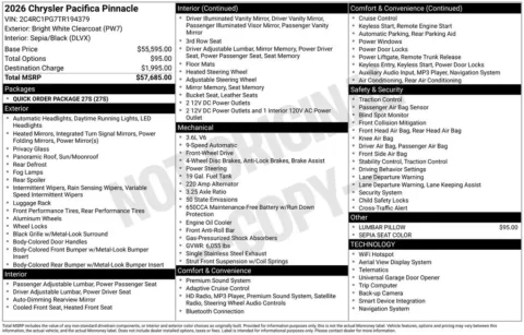 Another view of 2026 Chrysler Pacifica Pinnacle for sale in Rockbridge, OH at Don Wood Chrysler Dodge Jeep Ram