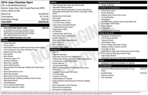 Another view of 2016 Jeep Cherokee Sport for sale in Rockbridge, OH at Don Wood Chrysler Dodge Jeep Ram