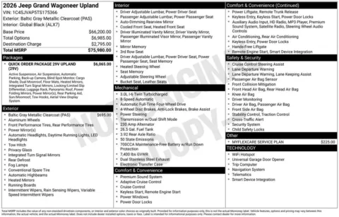 Another view of 2026 Jeep Grand Wagoneer Upland for sale in Rockbridge, OH at Don Wood Chrysler Dodge Jeep Ram