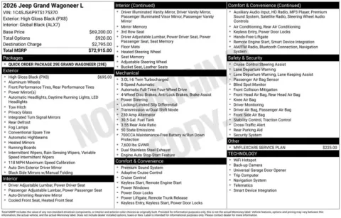 Another view of 2026 Jeep Grand Wagoneer L for sale in Rockbridge, OH at Don Wood Chrysler Dodge Jeep Ram