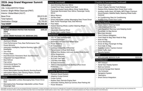 Another view of 2026 Jeep Grand Wagoneer Summit Obsidian for sale in Rockbridge, OH at Don Wood Chrysler Dodge Jeep Ram