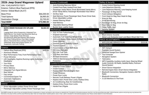 Another view of 2026 Jeep Grand Wagoneer Upland for sale in Rockbridge, OH at Don Wood Chrysler Dodge Jeep Ram