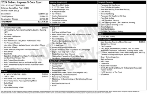 Photos of 2024 Subaru Impreza Sport for sale in Rockbridge, OH at Don Wood Chrysler Dodge Jeep Ram