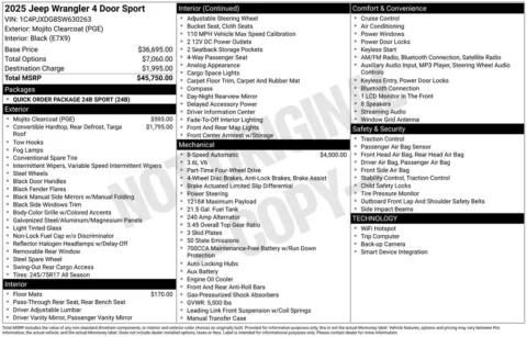 Another view of 2025 Jeep Wrangler Sport for sale in Rockbridge, OH at Don Wood Chrysler Dodge Jeep Ram