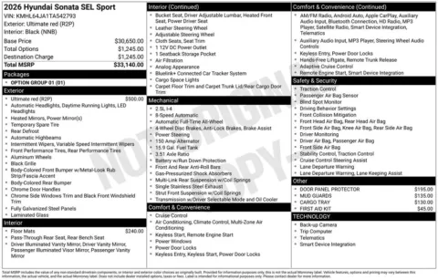 Another view of 2026 Hyundai Sonata SEL Sport for sale in Athens, OH at Don Wood Hyundai