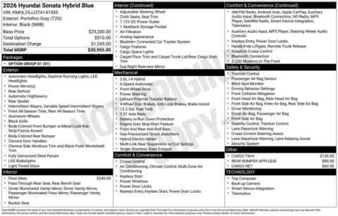 Another view of 2026 Hyundai Sonata Hybrid Blue for sale in Athens, OH at Don Wood Hyundai