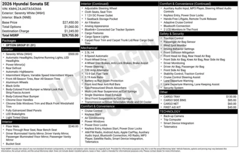 Another view of 2026 Hyundai Sonata SE for sale in Athens, OH at Don Wood Hyundai