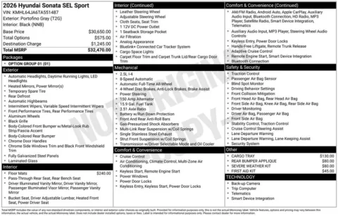 Another view of 2026 Hyundai Sonata SEL Sport for sale in Athens, OH at Don Wood Hyundai