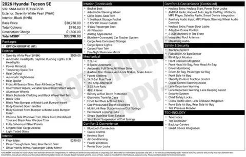 Another view of 2026 Hyundai Tucson SE for sale in Athens, OH at Don Wood Hyundai