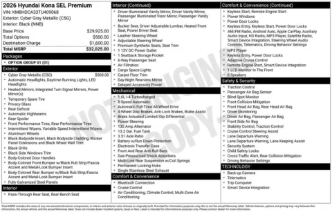 Another view of 2026 Hyundai Kona SEL Premium for sale in Athens, OH at Don Wood Hyundai