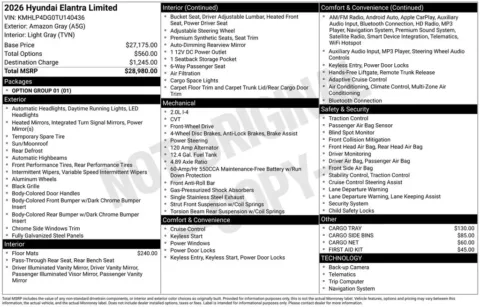 Another view of 2026 Hyundai Elantra Limited for sale in Athens, OH at Don Wood Hyundai
