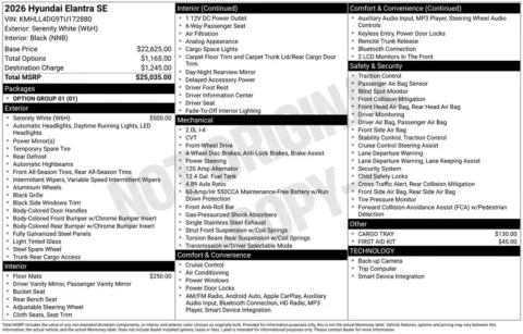 Another view of 2026 Hyundai Elantra SE for sale in Athens, OH at Don Wood Hyundai