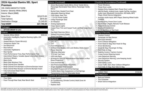 Another view of 2026 Hyundai Elantra SEL Sport for sale in Athens, OH at Don Wood Hyundai