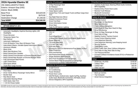 Another view of 2026 Hyundai Elantra SE for sale in Athens, OH at Don Wood Hyundai