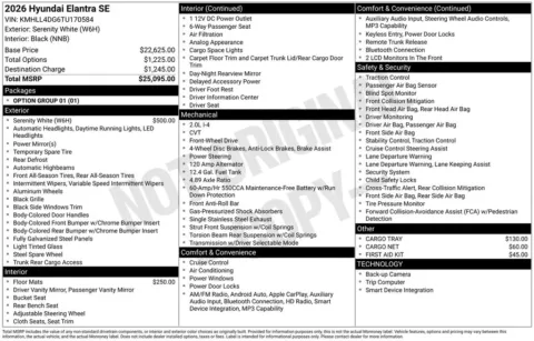 Another view of 2026 Hyundai Elantra SE for sale in Athens, OH at Don Wood Hyundai