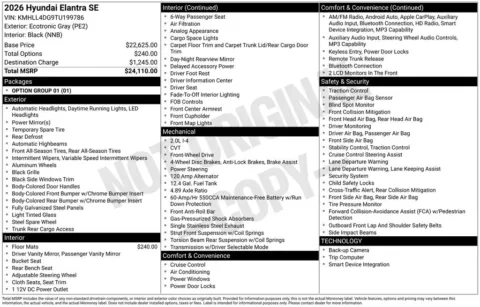 Another view of 2026 Hyundai Elantra SE for sale in Athens, OH at Don Wood Hyundai