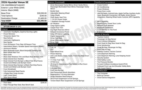 Another view of 2026 Hyundai Venue SE for sale in Athens, OH at Don Wood Hyundai