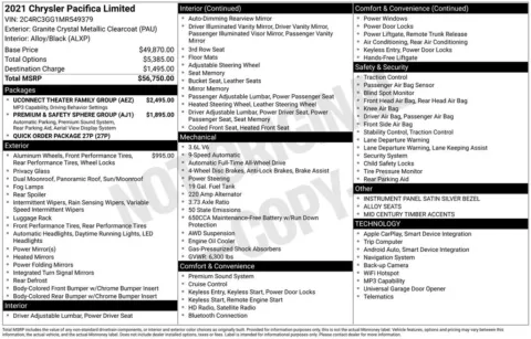 Another view of 2021 Chrysler Pacifica Limited for sale in Athens, OH at Don Wood Hyundai