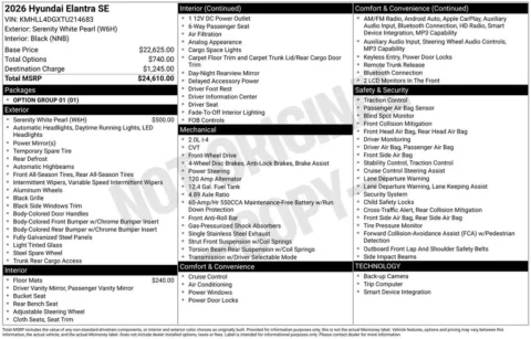 Another view of 2026 Hyundai Elantra SE for sale in Athens, OH at Don Wood Hyundai