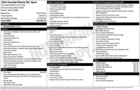 Another view of 2026 Hyundai Elantra SEL Sport for sale in Athens, OH at Don Wood Hyundai